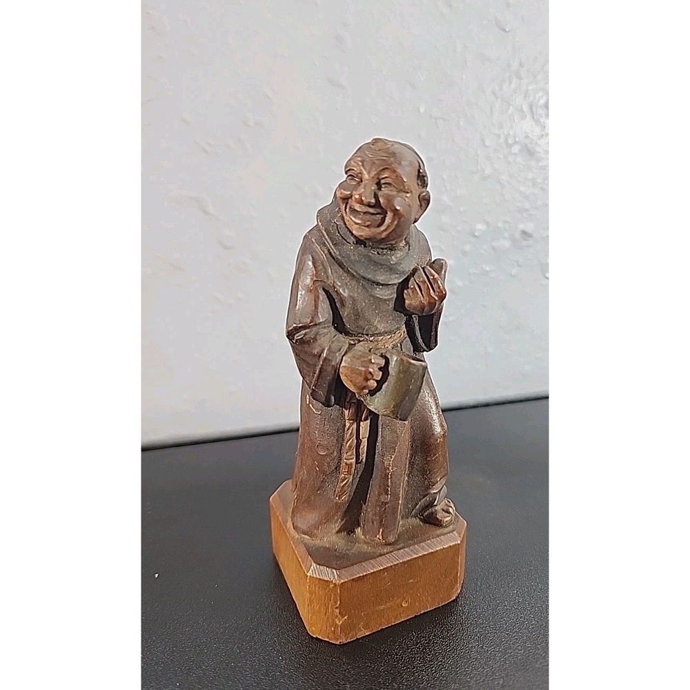 Vintage 1950s Carving Anri Toriart Monk Singing Music Collectible Catholic‎